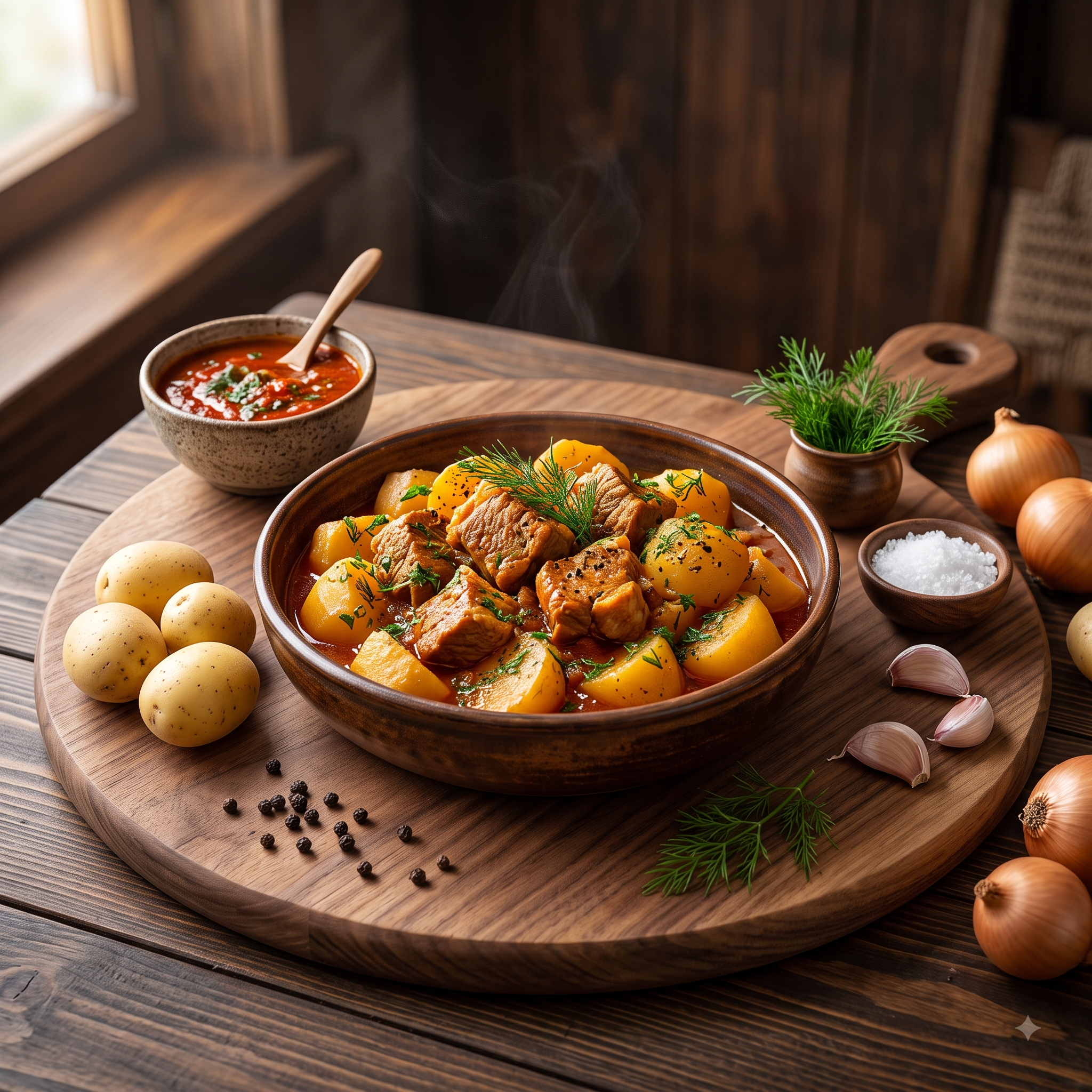 Cartofi înăbușiți cu carne de porc